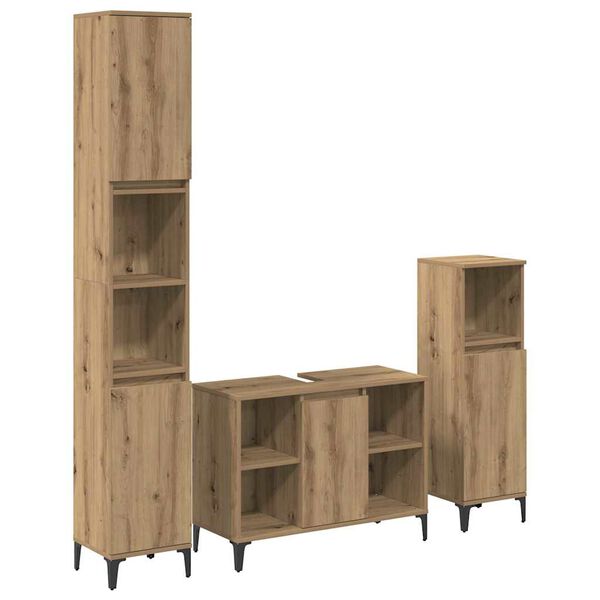 vidaXL Badezimmerm&ouml;bel-Set mit Regal 3 pcs Artisan-Eiche Holzwerkstoff