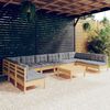 vidaXL 11-tlg. Garten-Lounge-Set mit Grauen Kissen Kiefer Massivholz