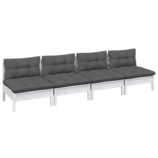 vidaXL 4-Sitzer-Gartensofa mit Anthrazit Kissen Massivholz Kiefer