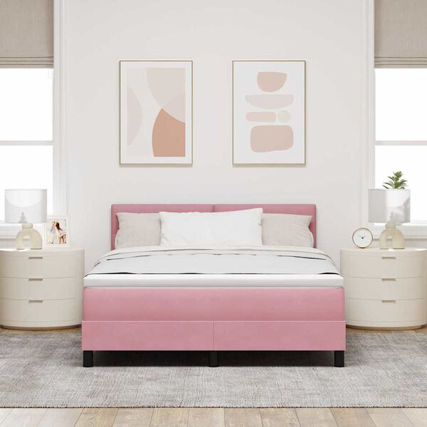 vidaXL Boxspringbett mit Matratze mit Kopfteil Rosa 140 x 200 cm Samt