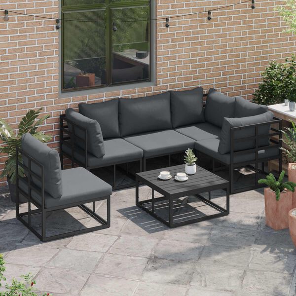 vidaXL Gartensofa-set mit Kissen 5 pcs Schwarz Aluminium