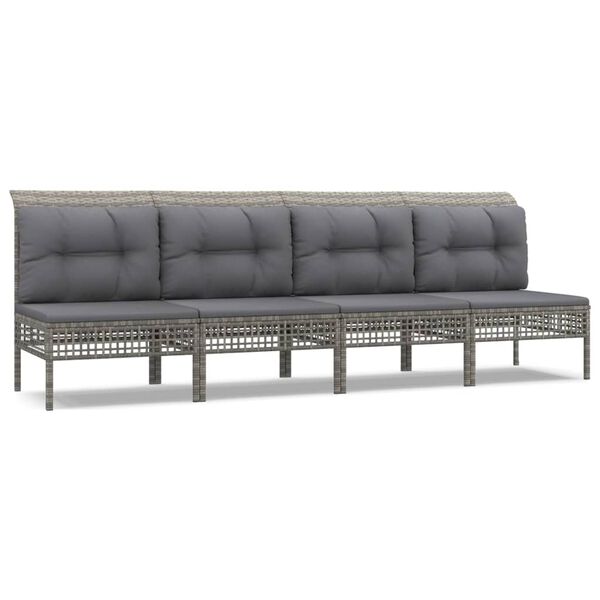 vidaXL 4-tlg. Garten-Lounge-Set mit Kissen Grau Poly Rattan