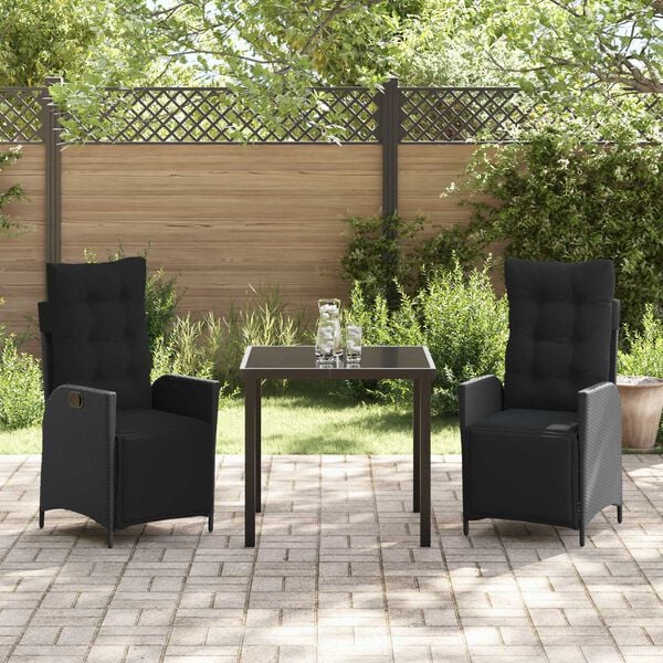 vidaXL Garten Essgruppe mit Kissen 3 pcs Schwarz Poly-Rattan