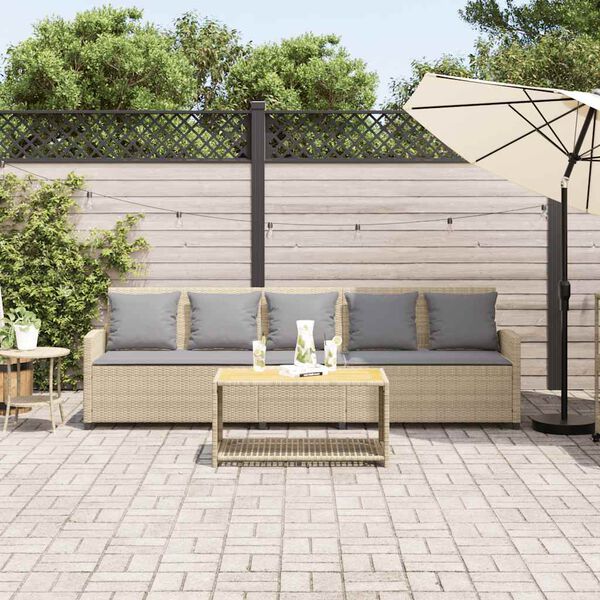 vidaXL Gartensofa 5-Sitzer mit Kissen Beige Poly Rattan