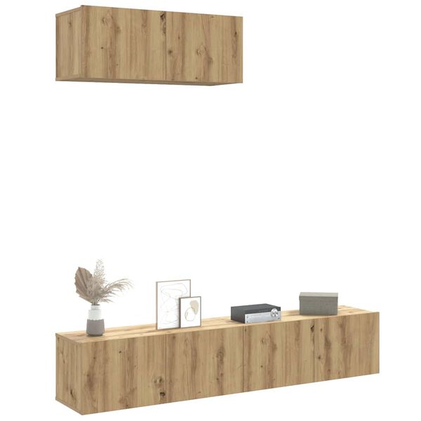 vidaXL 3-tlg. TV-Schrank-Set Wandmontage Artisan-Eiche Holzwerkstoff