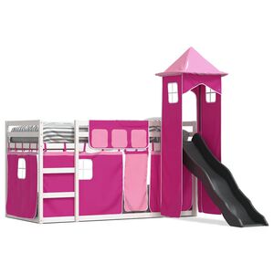 vidaXL Etagenbett mit Rutsche und Gardinen Rosa 90x200 cm