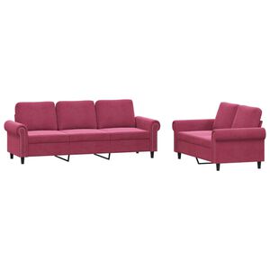 vidaXL 2-tlg. Sofagarnitur mit Kissen Weinrot Samt