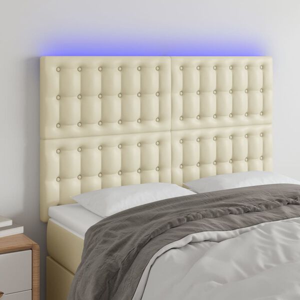 vidaXL LED Kopfteil Creme 144x5x118/128 cm Kunstleder