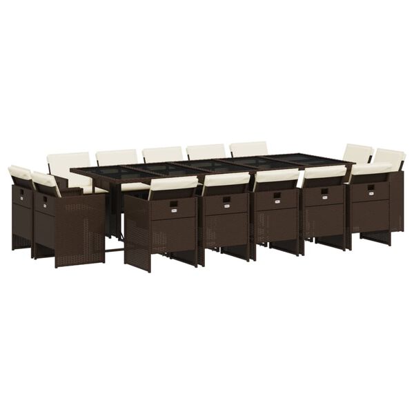 vidaXL 15-tlg. Garten-Essgruppe mit Kissen Braun Poly Rattan