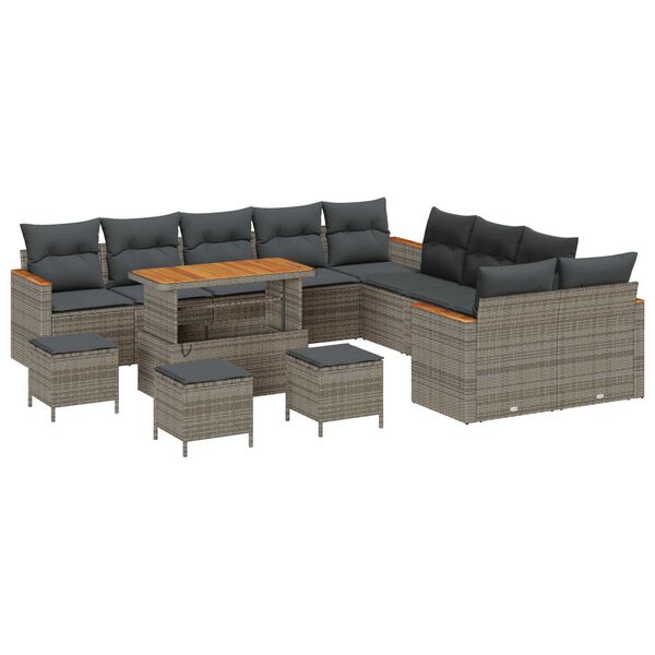 vidaXL Gartensofa-set mit Kissen 18 pcs Grau Poly-Rattan