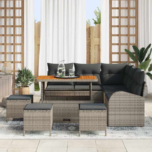 vidaXL Gartensofa-set mit Kissen 9 pcs Grau Poly-Rattan