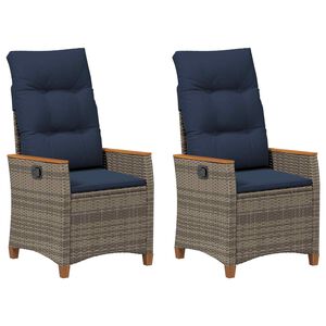 vidaXL Verstellbarer Gartenstuhl 2 pcs Grau und Marineblau Poly-Rattan