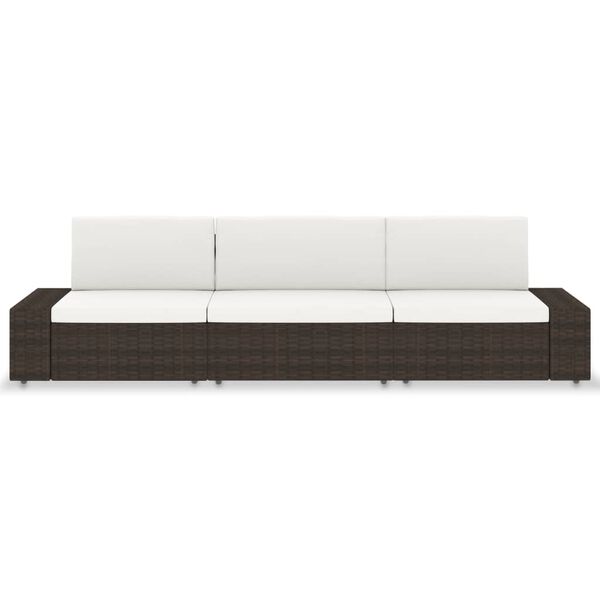 vidaXL Modulares 3-Sitzer-Sofa Poly Rattan Braun