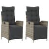 vidaXL Gartensessel mit Fu&szlig;teil 2 Stk. Verstellbar Grau Poly Rattan