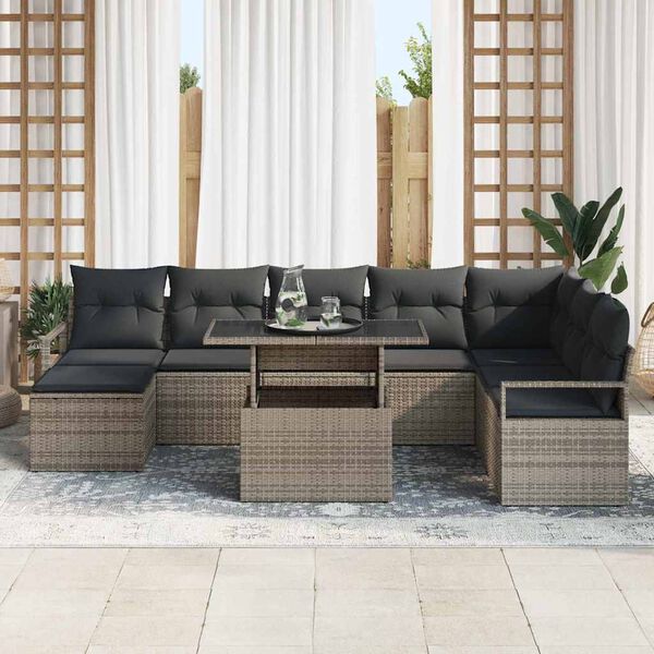 vidaXL Garten-Sofa-Set mit Speicher 9 pcs Grau Poly Rattan