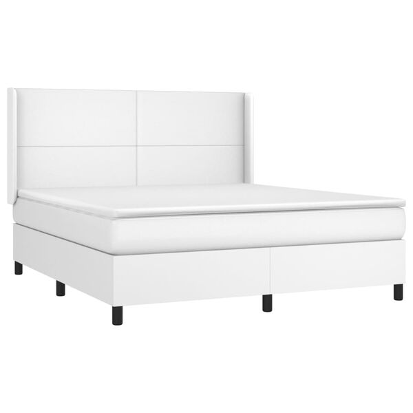 vidaXL Boxspringbett mit Matratze Wei&szlig; 160x200 cm Kunstleder