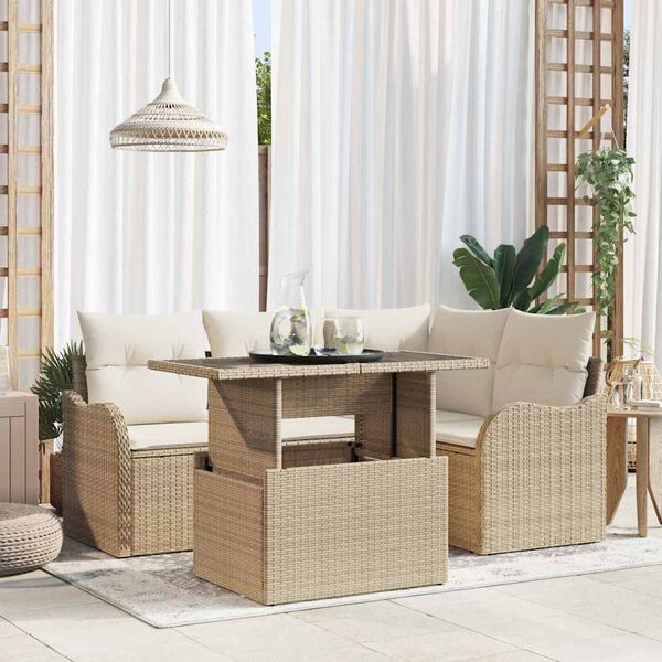 vidaXL Gartensofa-set mit Kissen mit Kissen 5 pcs Beige Poly Rattan