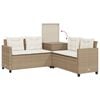vidaXL Gartensofa in L-Form mit Tisch und Kissen Beige Poly Rattan
