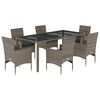 vidaXL 7-tlg. Garten-Essgruppe mit Kissen Grau Poly Rattan und Glas