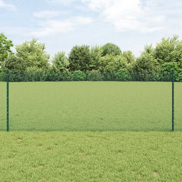 vidaXL Zaun mit Pfosten Gr&uuml;n 0,8 x 100 m Stahl und PVC