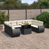 vidaXL 10-tlg. Garten-Sofagarnitur mit Kissen Schwarz Poly Rattan
