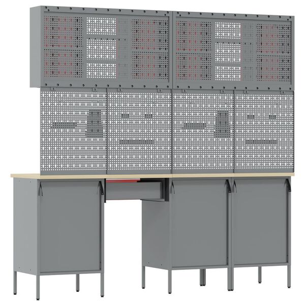 vidaXL Werkbank mit Schubladen 10 pcs Schwarz 200 x 55 x 200 cm Stahl