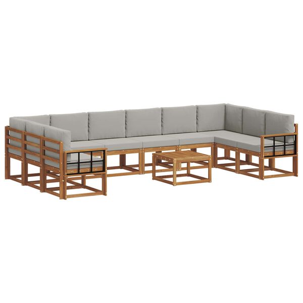 vidaXL Outdoor-Sofagarnitur mit Kissen 11 pcs Nat&uuml;rlich und Hellgrau