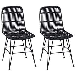 vidaXL Esststuhl 2 stk. Rattan und Stahl Schwarz 41 x 55 x 85 cm