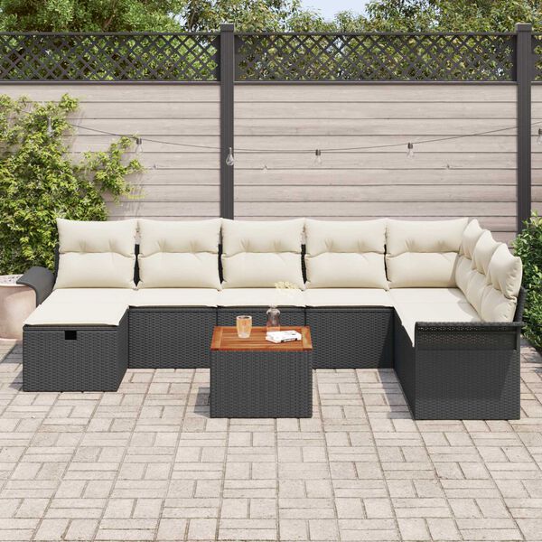vidaXL Garten-Sofa-Set mit Kissen 9 pcs Schwarz Poly Rattan