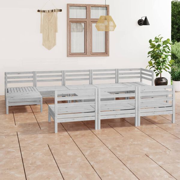 vidaXL 11-tlg. Garten-Lounge-Set Weiß Massivholz Kiefer