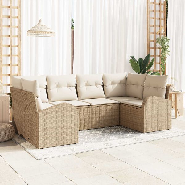 vidaXL Gartensofa-set mit Kissen 6 pcs Beige Poly Rattan