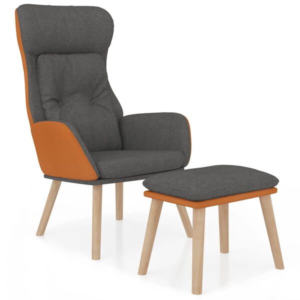 vidaXL Relaxsessel mit Hocker Dunkelgrau Kunstleder & Stoff