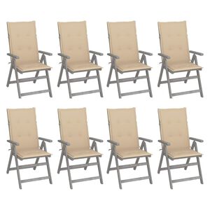 vidaXL Verstellbare Gartenst&uuml;hle mit Auflagen 8 Stk. Grau Akazienholz