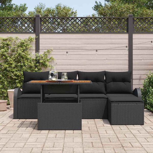 vidaXL Garten-Sofa-Set mit Kissen 6 pcs Schwarz
