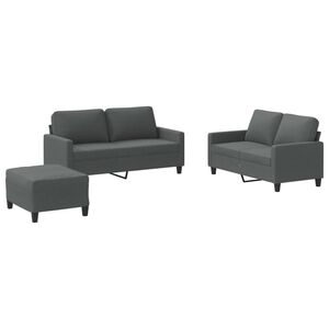 vidaXL 3-tlg. Sofagarnitur mit Kissen Dunkelgrau Stoff