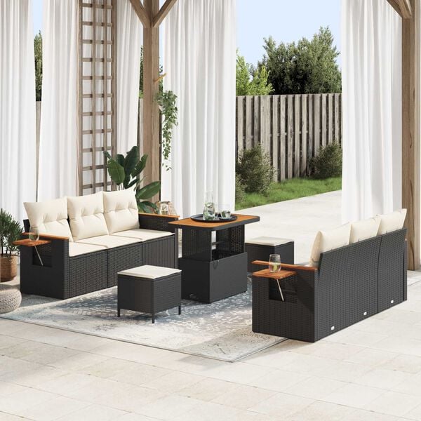 vidaXL Garten-Sofa-Set mit Kissen 9 pcs Schwarz und Creme