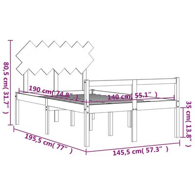 vidaXL Seniorenbett mit Kopfteil 140x190 cm Weiß Massivholz