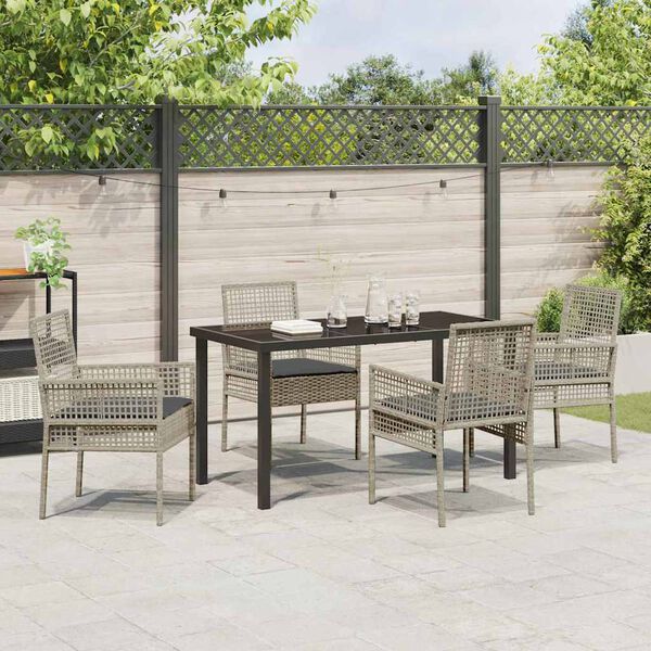 vidaXL Garten Essgruppe mit Kissen 5 pcs Hellgrau Poly-Rattan