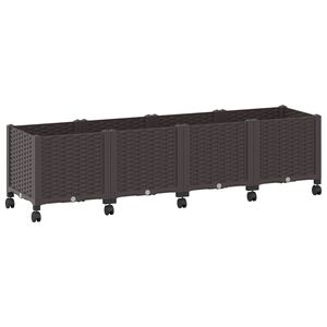 vidaXL Gartenpflanzer mit R&auml;dern Braun 160 x 40 x 44 cm PP