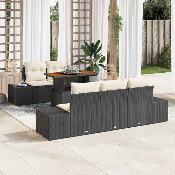 vidaXL Garten Essgruppe mit Kissen mit Kissen 6 pcs Schwarz und Creme