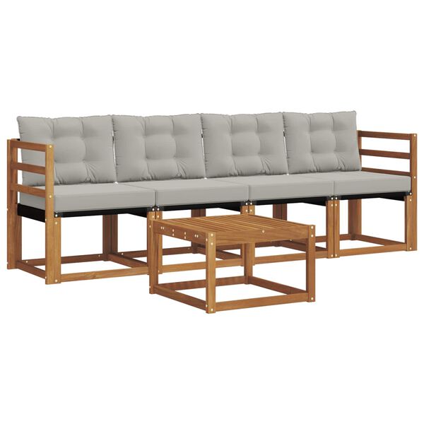 vidaXL Outdoor-Sofagarnitur mit Kissen 5 pcs Nat&uuml;rlich und Hellgrau