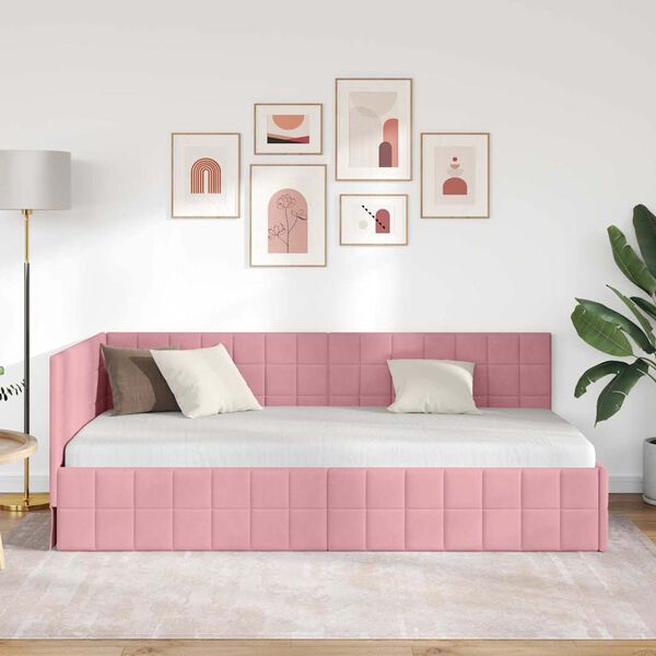 vidaXL Eckbettgestell mit Kopfteil Rosa 90 cm x 190 cm Samt