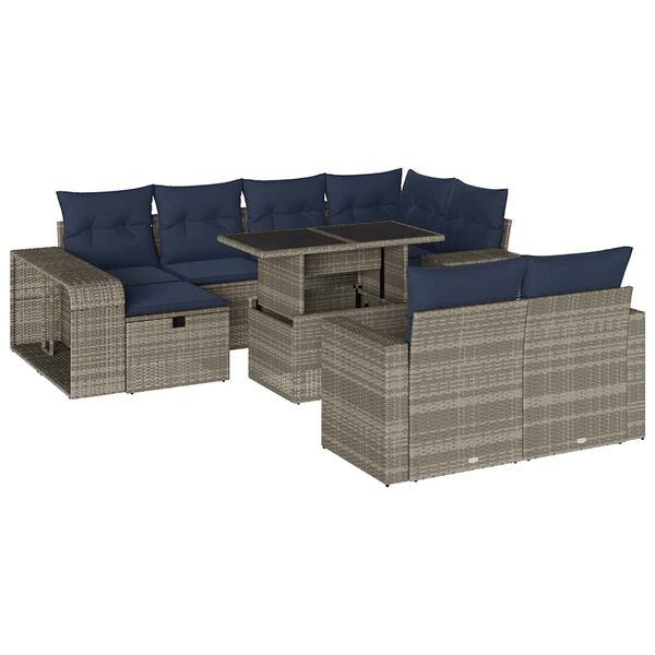 vidaXL 11-teiliges Gartensofa-Set mit Kissen, grau, Polyrattan