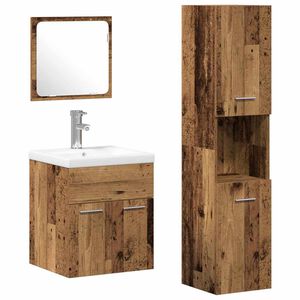 vidaXL Badezimmerm&ouml;bel-Set mit Regal 4 pcs Altholz Holzwerkstoff