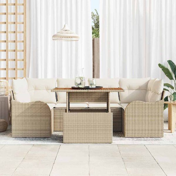 vidaXL Garten-Sofa-Set mit Speicher 7 pcs Beige Poly Rattan