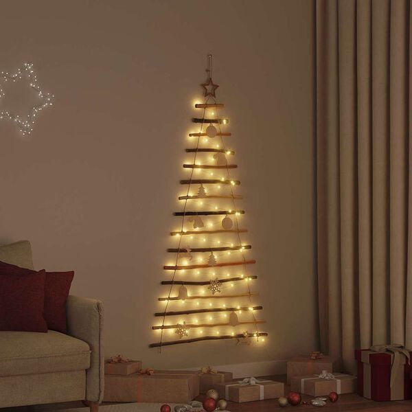 vidaXL Weihnachtsbaum mit 80 LEDs Natur 150 cm Massives Eschenholz