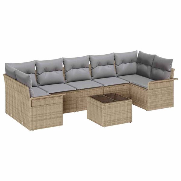 vidaXL Gartensofa-set mit Kissen 8 pcs Beige und Grau Poly-Rattan