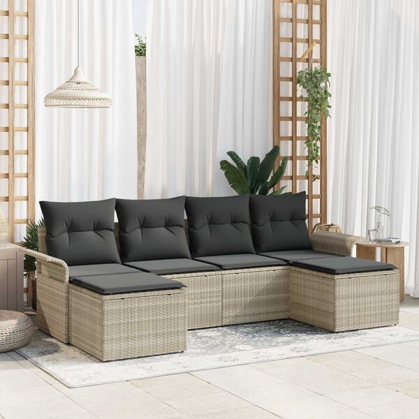 vidaXL Gartensofa-set mit Kissen 6 pcs Hellgrau Poly-Rattan