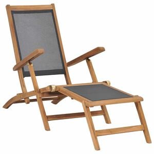 vidaXL Liegestuhl mit Fu&szlig;teil Massivholz Teak Schwarz