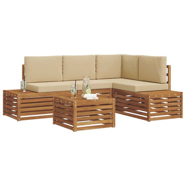 vidaXL Outdoor-Sofagarnitur mit Kissen 5 St&uuml;ck Natur und Beige